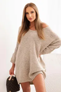 Legínovo Dámske šaty Plus Size z vlny s výstrihom do V tmavo béžové Farba: Tmavobéžová, Veľkosť: UNI