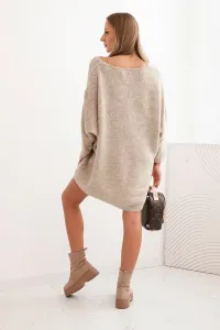 Legínovo Dámske šaty Plus Size z vlny s výstrihom do V tmavo béžové Farba: Tmavobéžová, Veľkosť: UNI