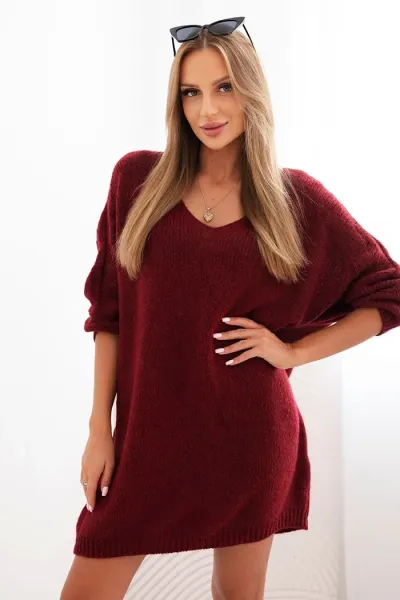 Legínovo Dámske šaty Plus Size z vlny s výstrihom do V tmavo béžové Farba: Tmavobéžová, Veľkosť: UNI