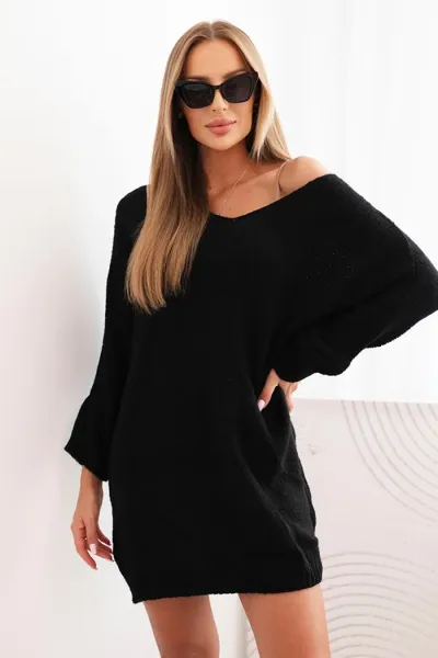 Legínovo Dámske šaty Plus Size z vlny s výstrihom do V tmavo béžové Farba: Tmavobéžová, Veľkosť: UNI