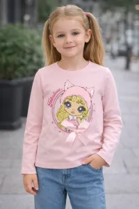 Fashionkids Dievčenské tričko s potlačou a mašličkou – sivé Farba: Sv.sivá, Veľkosť: 110