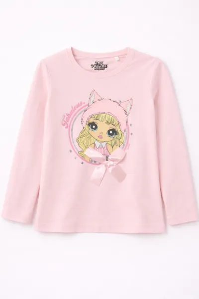 Fashionkids Dievčenské tričko s potlačou a mašličkou – sivé Farba: Sv.sivá, Veľkosť: 110