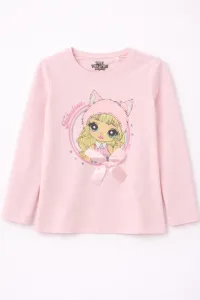 Fashionkids Dievčenské tričko s potlačou a mašličkou – sivé Farba: Sv.sivá, Veľkosť: 110