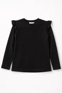 Fashionkids Dievčenské čierne tričko s volánikmi – dlhý rukáv, veľkosť 116 Farba: Čierna, Veľkosť: 116
