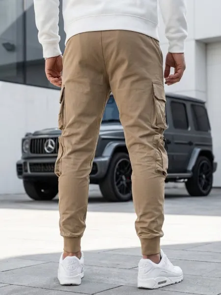 Trendy jogger kapsáčové nohavice pre pánov béžové