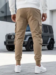 Trendy jogger kapsáčové nohavice pre pánov béžové