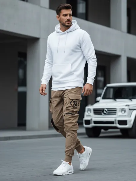 Trendy jogger kapsáčové nohavice pre pánov béžové