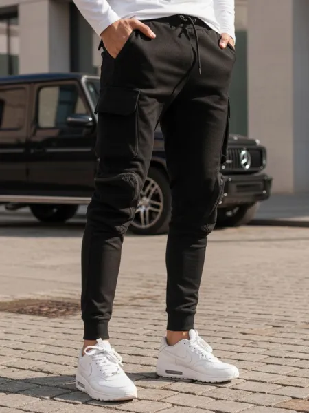 Trendy jogger kapsáčové nohavice pre pánov čierne