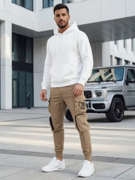 Trendy jogger kapsáčové nohavice pre pánov béžové