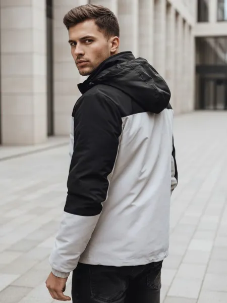 Trendy bunda s kapucňou pre pánov šedá