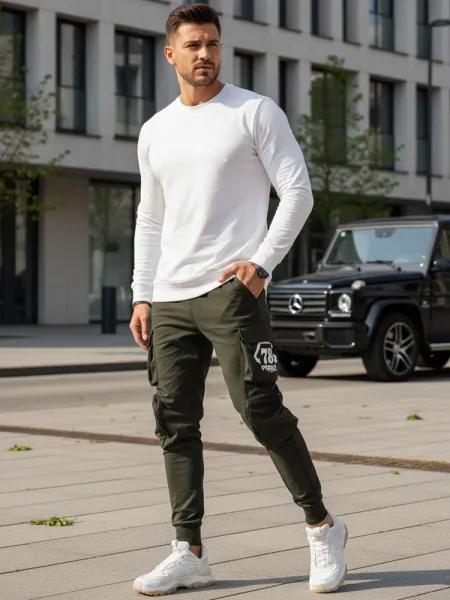 Trendy jogger kapsáčové nohavice pre pánov zelené