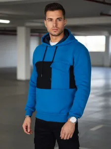 Moderná mikina s kapucňou pre pánov- modrá