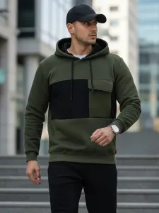 Moderná mikina s kapucňou pre pánov- khaki