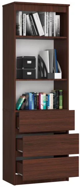 Ak furniture Knižnica Ronald 60 cm 3 zásuvky a 3 police wenge