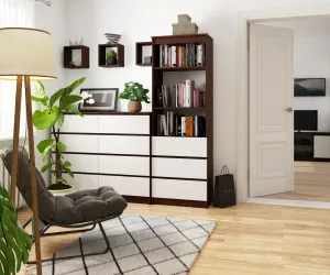 Ak furniture Knižnica Ronald 60 cm 3 zásuvky a 3 police wenge/biela
