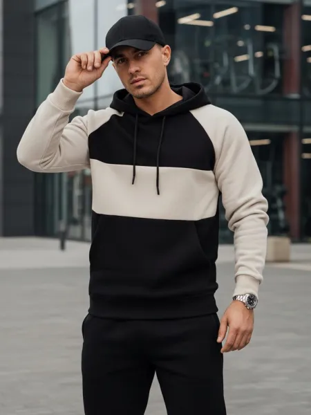 Mikina pre mužov s kapucňou -krémová a čierna