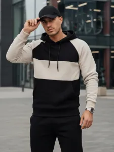 Mikina pre mužov s kapucňou -krémová a čierna