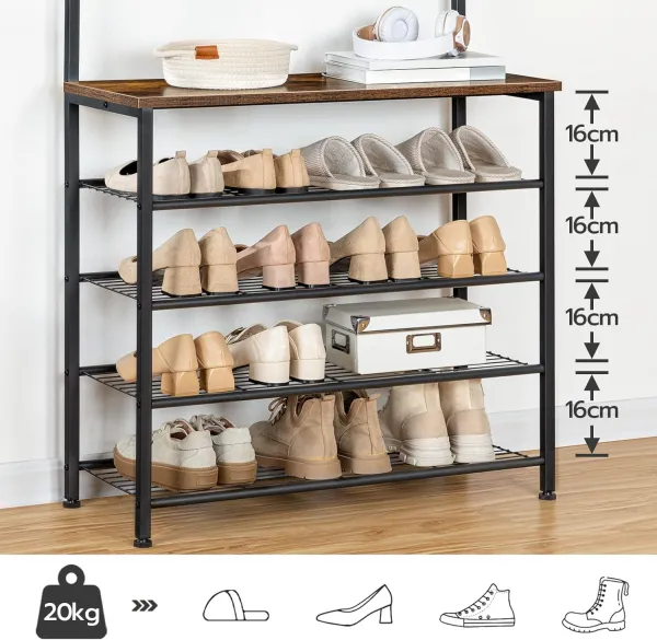 Predsieňový vešiak s botníkom Vasagle Mjora 80 cm čierny/hnedý