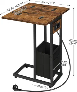 Rozkladací odkladací stolík Vasagle Brino s nabíjacou stanicou čierny/hnedý