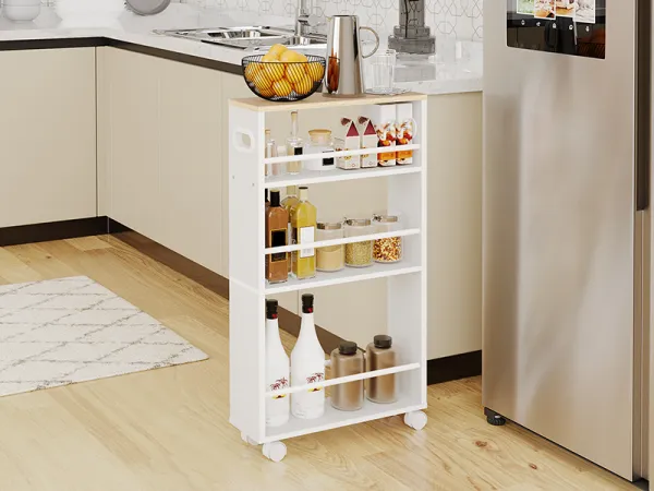 Úzky pojazdný kuchynský regál Vasagle Tonari 45 cm biely/hnedý