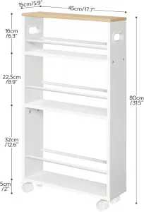 Úzky pojazdný kuchynský regál Vasagle Tonari 45 cm biely/hnedý