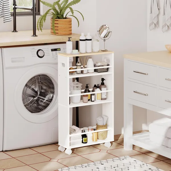 Úzky pojazdný kuchynský regál Vasagle Tonari 45 cm biely/hnedý